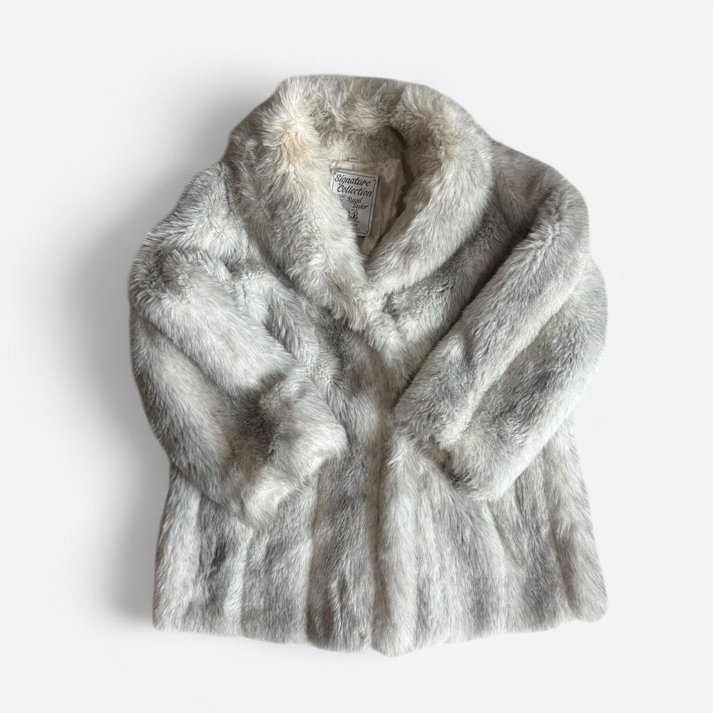 Vintage Signature Collection Russel Taylor 1970s white gray faux fur coat XL